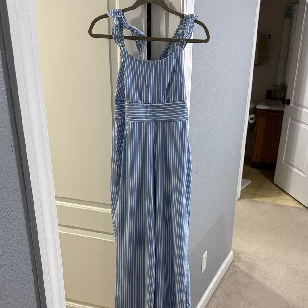 Blue and White Striped Jumpsuit
